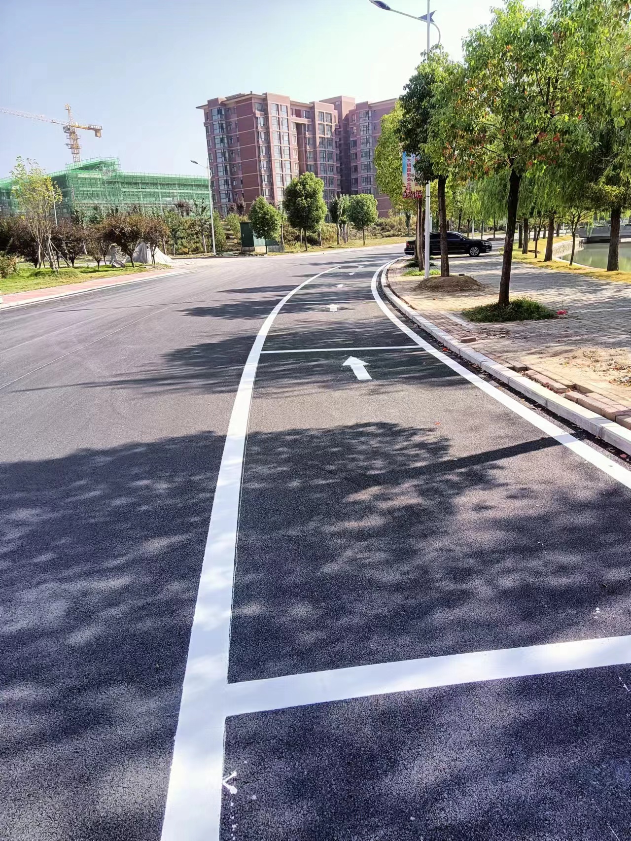 南阳市科技职业学院校内道路热熔标线施工